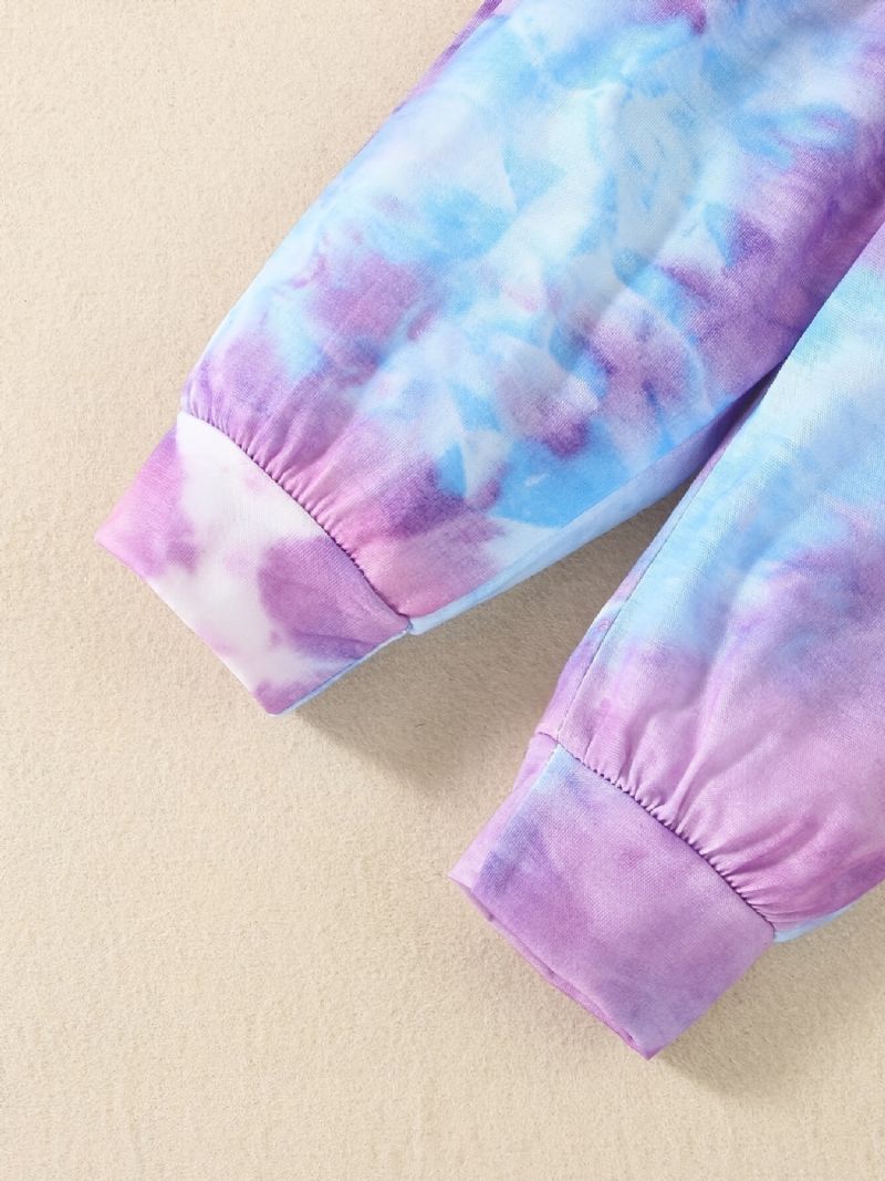 Babypiger Casual Active Tie Dye Sæt Med Bogstavtryk Hættetrøje Og Joggingbukser Til Udendørs