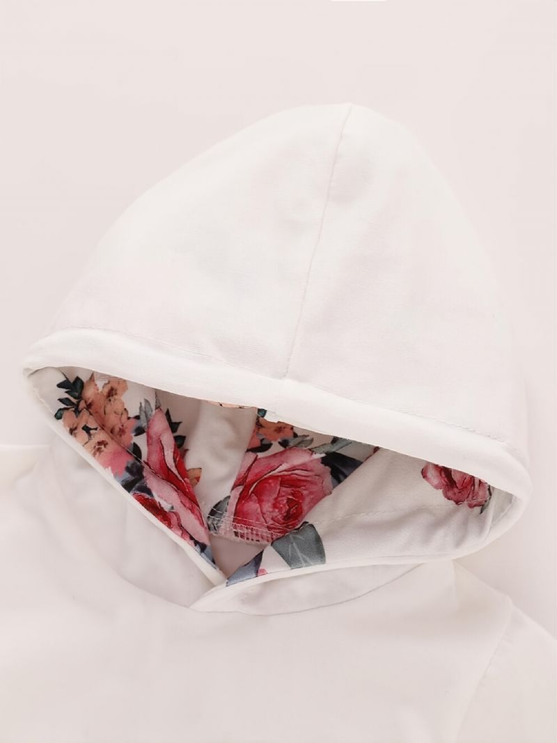 Babypiger Casual Hættetrøjer I Bomuld Og Matchende Joggingbukser + Pandebånd Med Blomsterprint Babytøj
