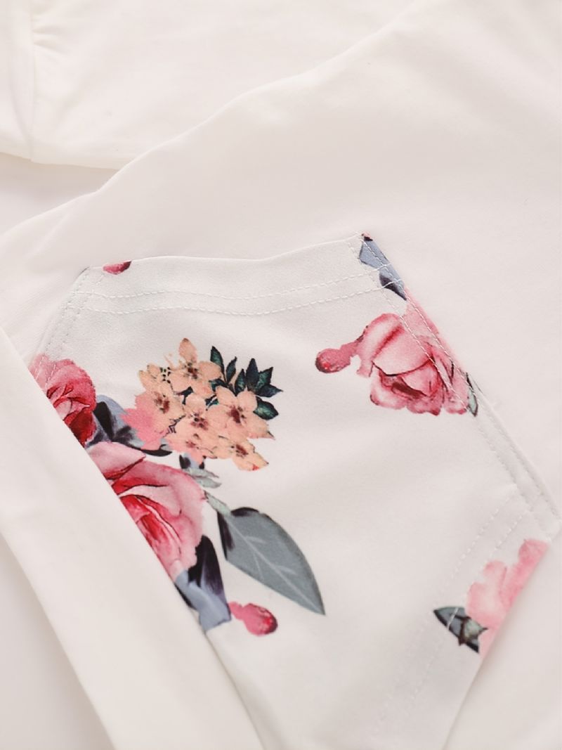Babypiger Casual Hættetrøjer I Bomuld Og Matchende Joggingbukser + Pandebånd Med Blomsterprint Babytøj