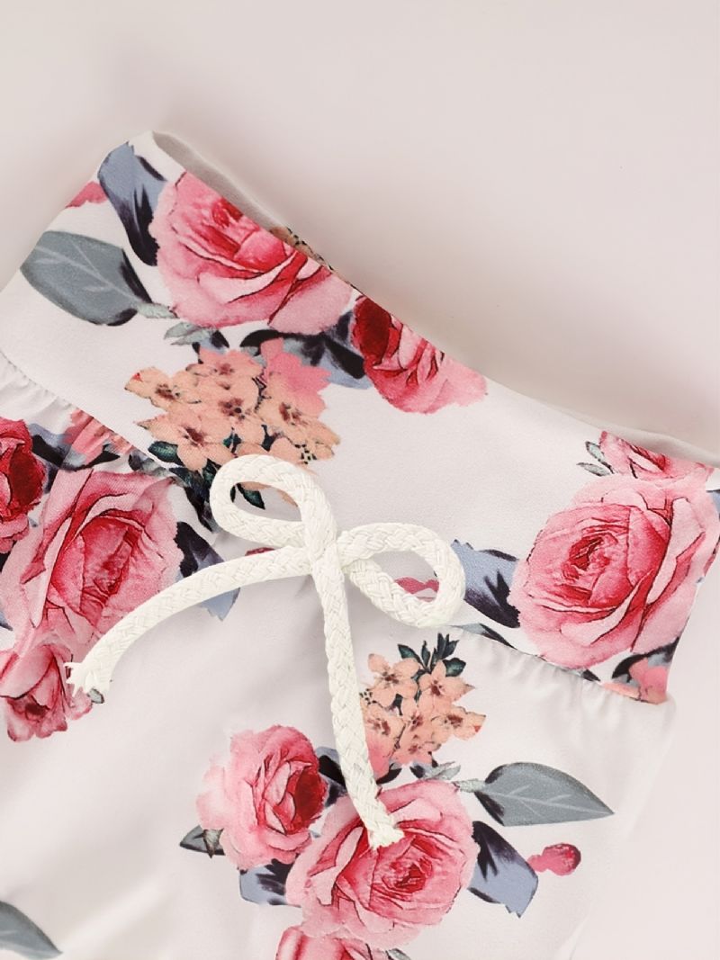 Babypiger Casual Hættetrøjer I Bomuld Og Matchende Joggingbukser + Pandebånd Med Blomsterprint Babytøj