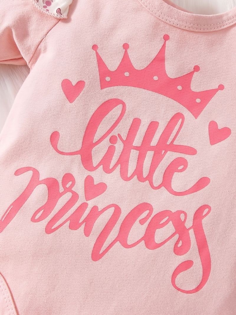 Babypiger Casual Romper Sæt Med Lille Prinsesse Print & Sløjfe Blomsterprint Bukser & Pandebånd