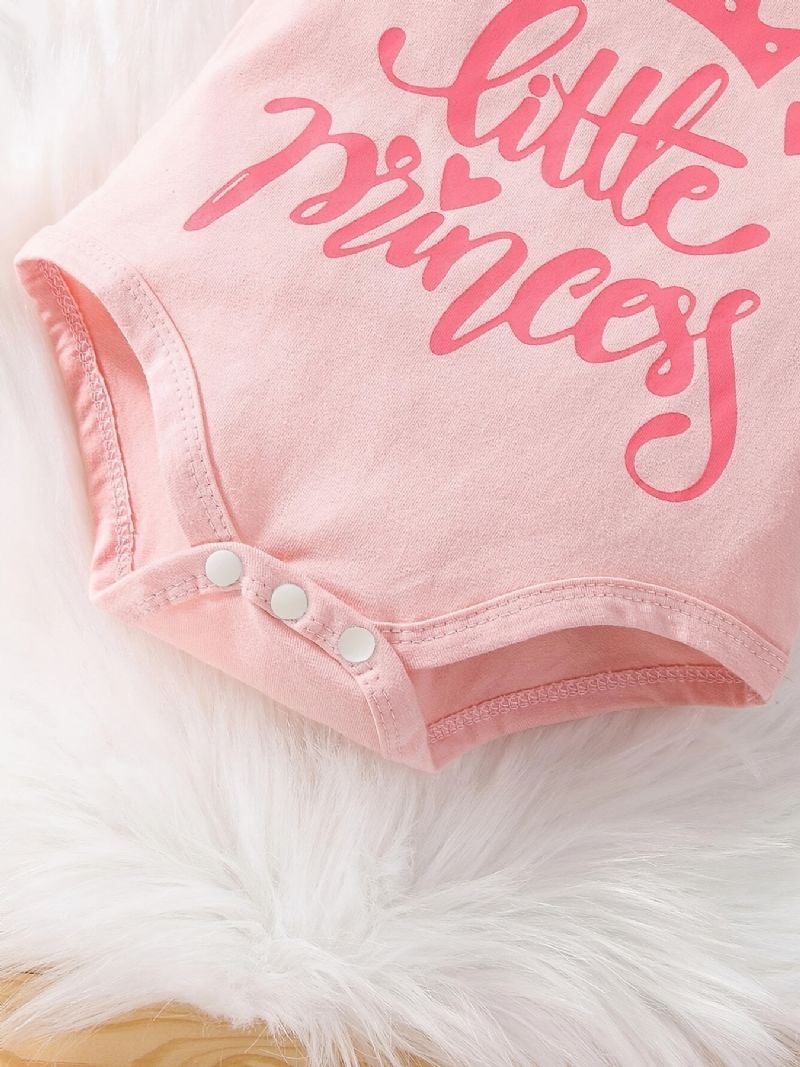 Babypiger Casual Romper Sæt Med Lille Prinsesse Print & Sløjfe Blomsterprint Bukser & Pandebånd