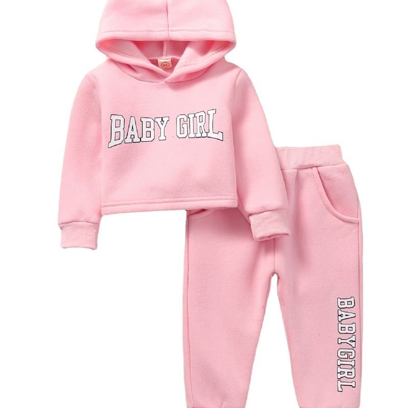 Babypiger Casual Sæt Med Hættetrøje & Joggingbukser Med Baby Piger Print Til Vinter