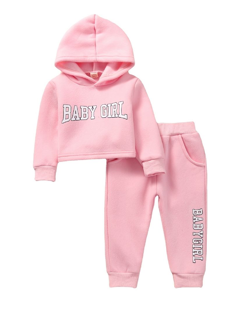 Babypiger Casual Sæt Med Hættetrøje & Joggingbukser Med Baby Piger Print Til Vinter