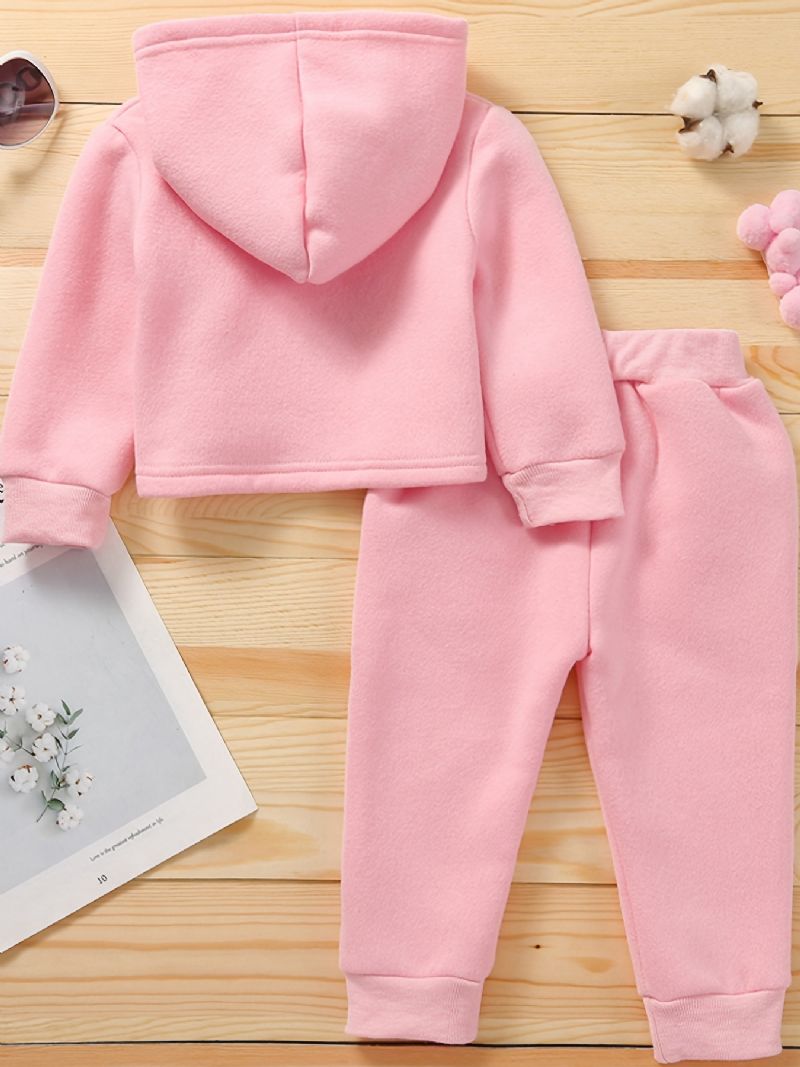 Babypiger Casual Sæt Med Hættetrøje & Joggingbukser Med Baby Piger Print Til Vinter