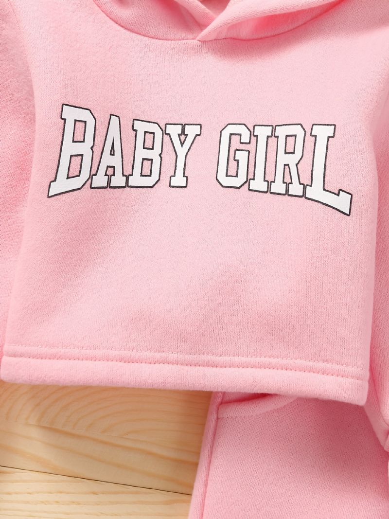Babypiger Casual Sæt Med Hættetrøje & Joggingbukser Med Baby Piger Print Til Vinter