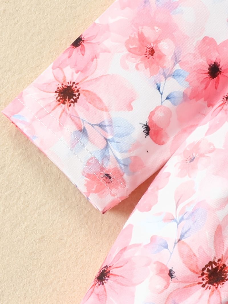 Babypiger Elegant Blomsterprint Sæt Med Prinsessekjole & Solide Bukser & Sløjfe Pandebånd Til Julefest