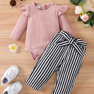 Babypiger Flæse Langærmet Romper Bodysuit + Stripe Bukser Sæt Babytøj Outfit Baby Layette Sæt