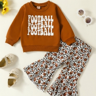Babypiger Fodbold Brevtryk Pullover Sweatshirt & Flare Benbukser Sæt Børnetøj