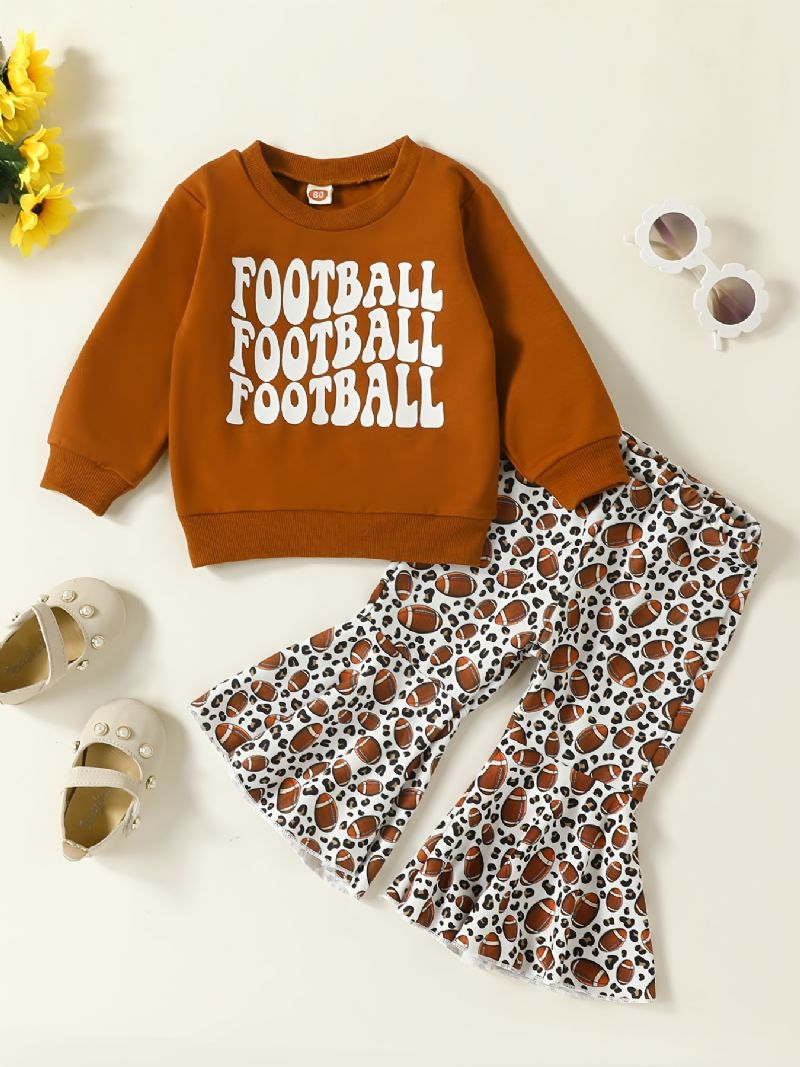Babypiger Fodbold Brevtryk Pullover Sweatshirt & Flare Benbukser Sæt Børnetøj