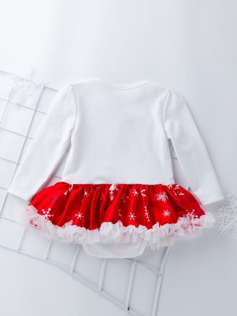 Babypiger Juleoutfits Langærmede Buksekjole One Piece + Pandebånd + Polkaprikkede Knæbeskyttere + Krybbesko Sæt Baby Layette Sæt Dåbstøj