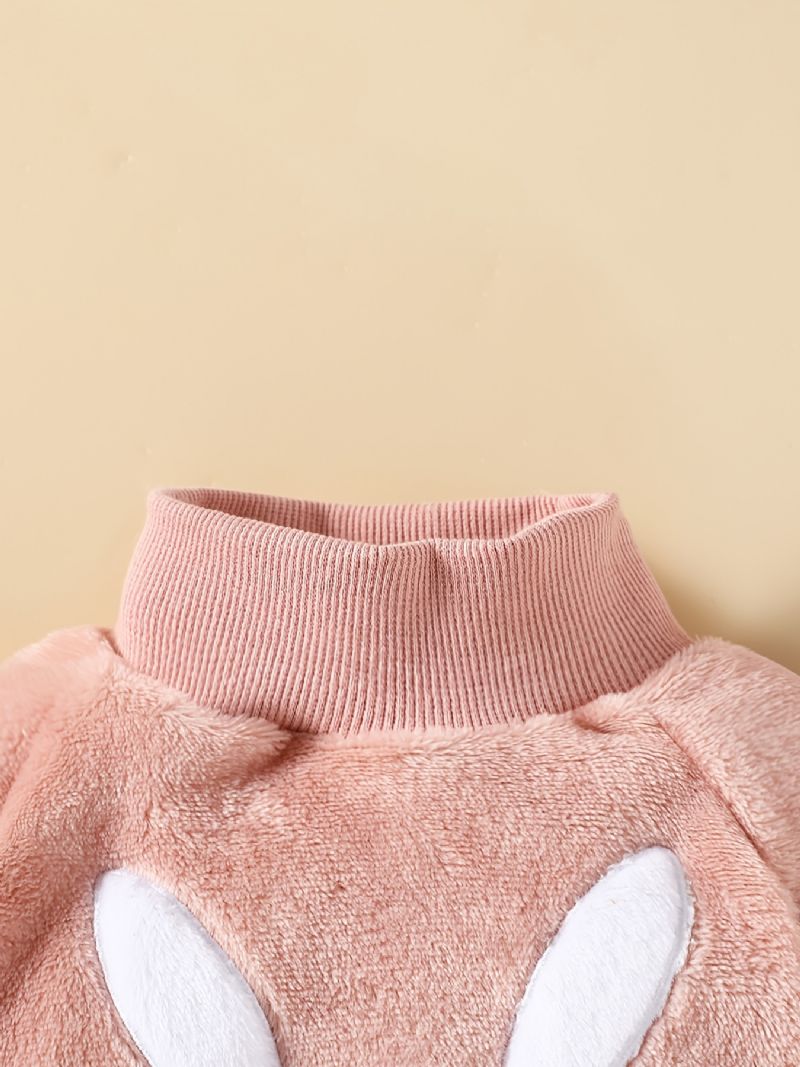 Babypiger Kaninmønster Rullekrave Fleece Sweatshirt + Matchende Joggingbukser Sæt Til Vinter Babytøj