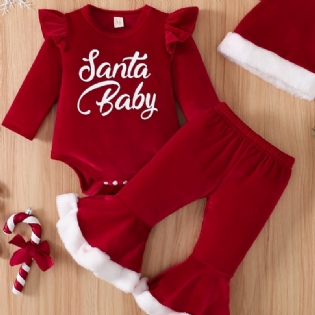 Babypiger Langærmet Bodysuit & Bukser Og Hattesæt Nyfødt Babysæt Til Jul Babytøj