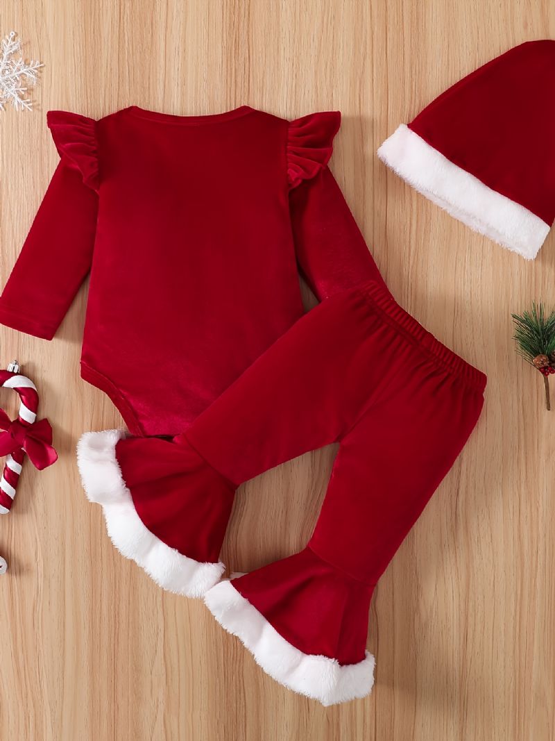 Babypiger Langærmet Bodysuit & Bukser Og Hattesæt Nyfødt Babysæt Til Jul Babytøj