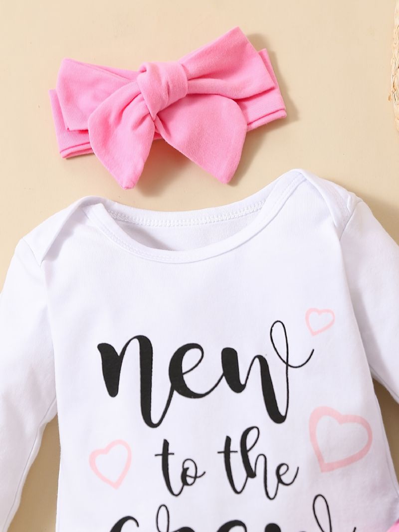 Babypiger Langærmet Bodysuit Onesie & Blomsterprint Bukser & Pandebånd Sæt