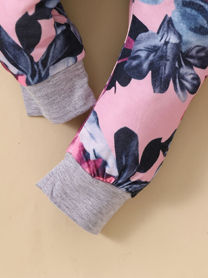 Babypiger Langærmet Bodysuit Onesie & Blomsterprint Bukser & Pandebånd Sæt