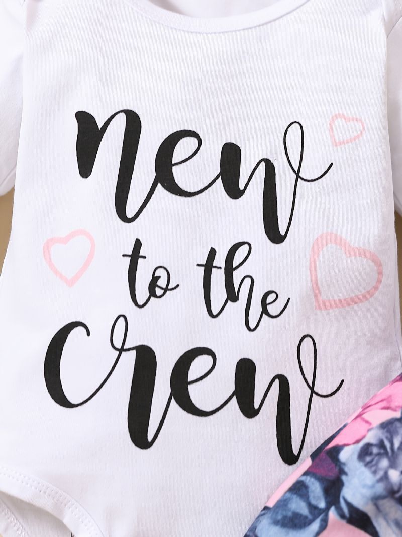 Babypiger Langærmet Bodysuit Onesie & Blomsterprint Bukser & Pandebånd Sæt
