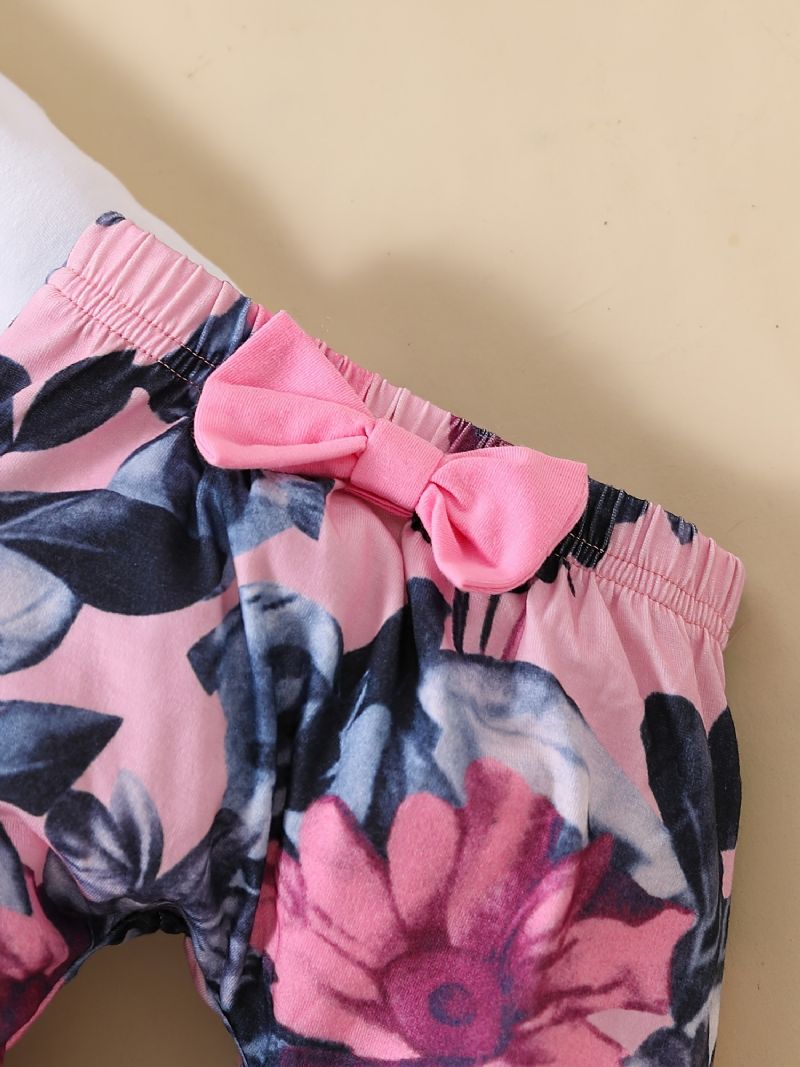 Babypiger Langærmet Bodysuit Onesie & Blomsterprint Bukser & Pandebånd Sæt