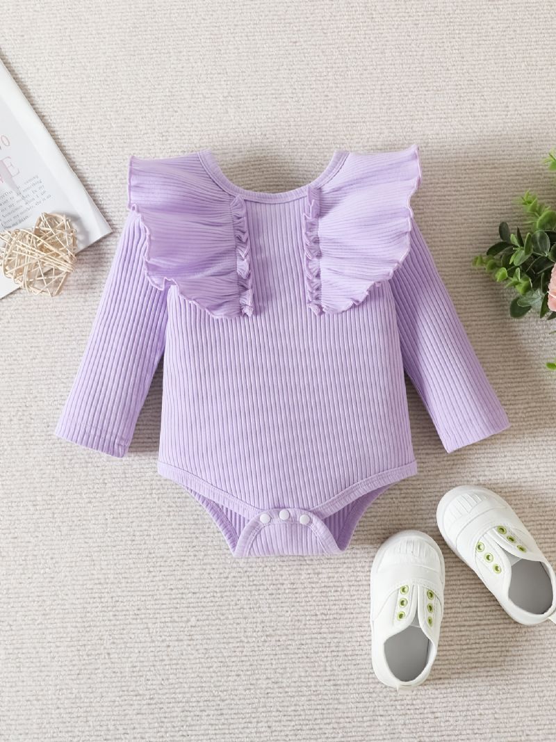 Babypiger Langærmet Flæsebukser + Matchende Bukser Med Blomsterprint + Pandebånd Bodysuit Onesie Babytøj Babydåb Layettesæt