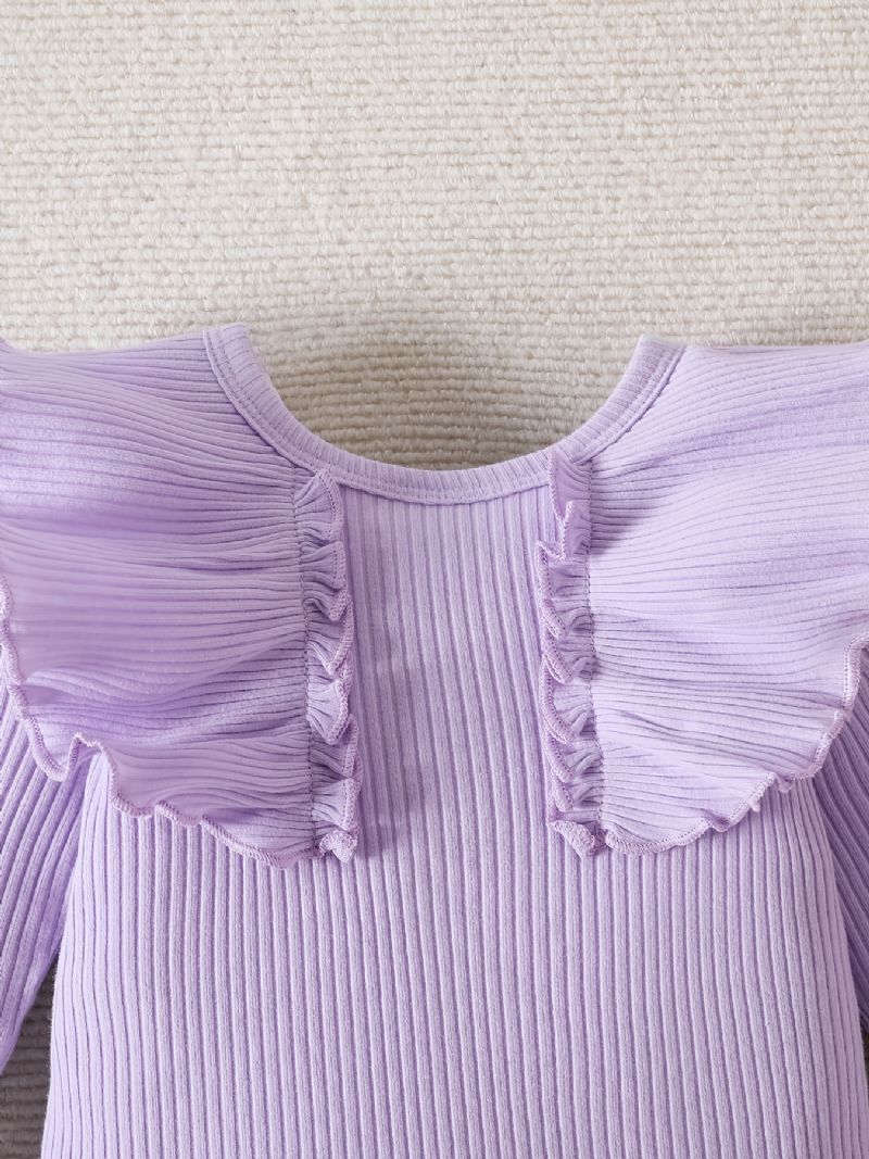 Babypiger Langærmet Flæsebukser + Matchende Bukser Med Blomsterprint + Pandebånd Bodysuit Onesie Babytøj Babydåb Layettesæt