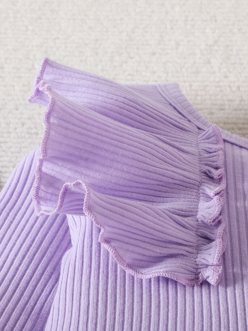 Babypiger Langærmet Flæsebukser + Matchende Bukser Med Blomsterprint + Pandebånd Bodysuit Onesie Babytøj Babydåb Layettesæt