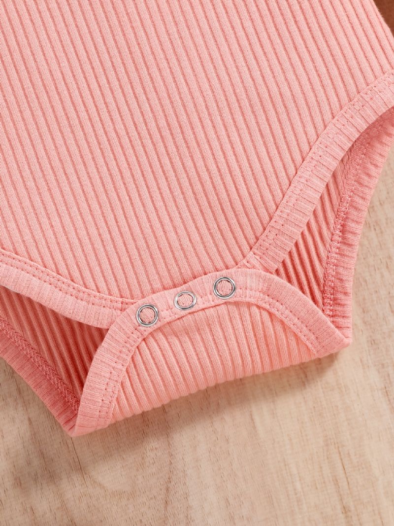 Babypiger Langærmet Flæsebukser + Matchende Bukseseleunderdel Med Blomstertryk + Pandebåndsæt Babypigetøj