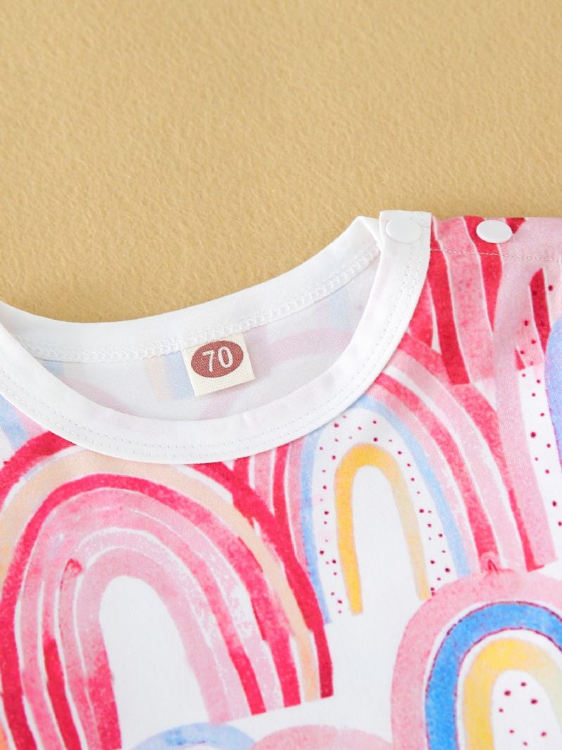 Babypiger Langærmet Pullover Top + Bukser Sæt Med Regnbuemønster Babytøj