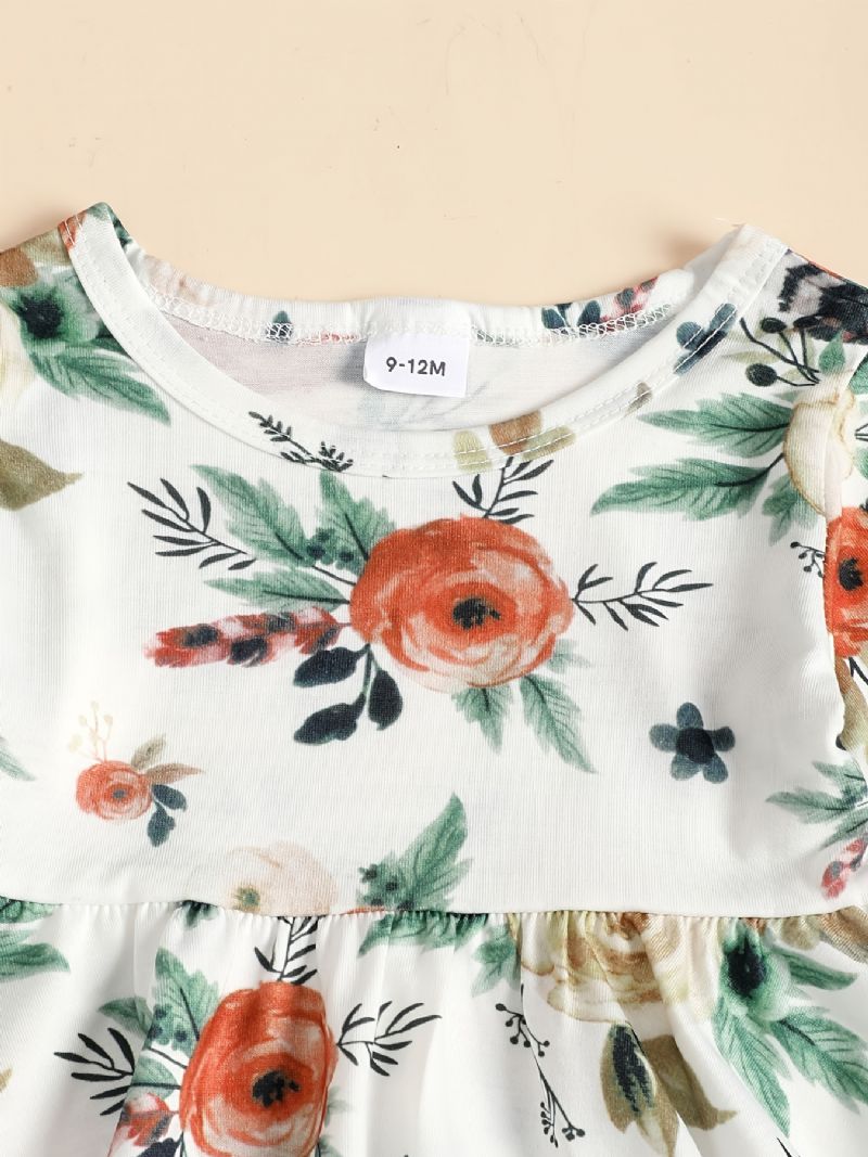 Babypiger Langærmet Top Med Blomsterprint Og Matchende Jeanssæt