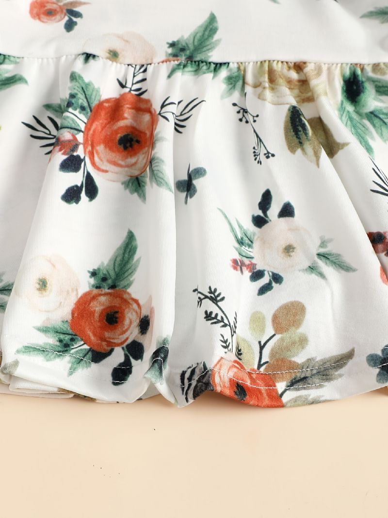 Babypiger Langærmet Top Med Blomsterprint Og Matchende Jeanssæt