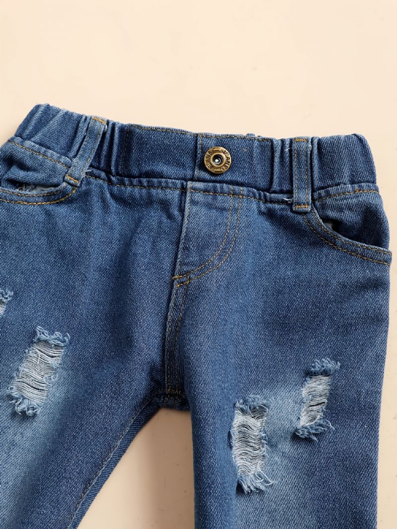 Babypiger Langærmet Top Med Blomsterprint Og Matchende Jeanssæt