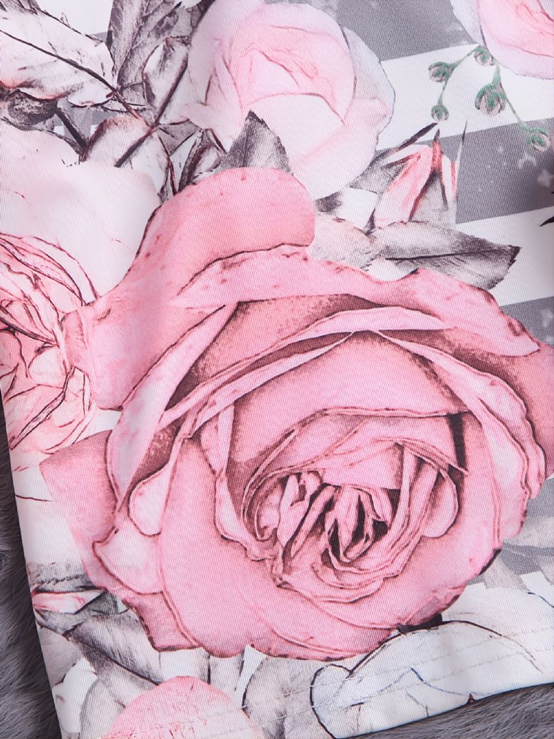 Babypiger Pink Øre-hættetrøje Blomstertryk Langærmet Sweatshirt Og Buksesæt Småbørnstøj