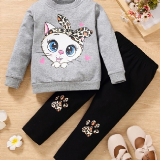 Babypiger Pullover Søde Tegneseriedyr Print Sweatshirt & Bukser Børnetøj
