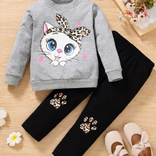 Babypiger Pullover Søde Tegneseriedyr Print Sweatshirt & Bukser Børnetøj