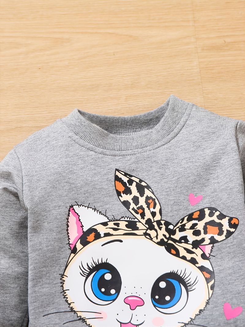 Babypiger Pullover Søde Tegneseriedyr Print Sweatshirt & Bukser Børnetøj