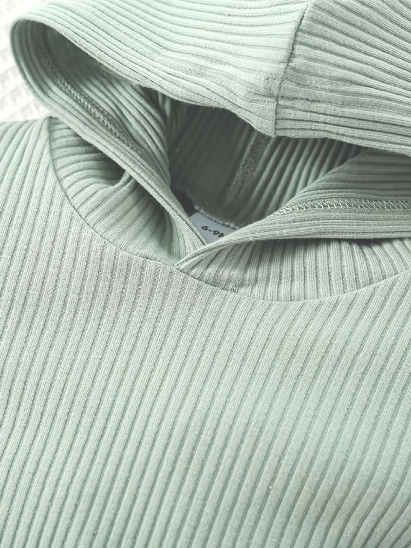 Babypiger Ribbet Hættetrøje Ensfarvet Langærmet Sweatshirt Og Buksesæt Børnetøj