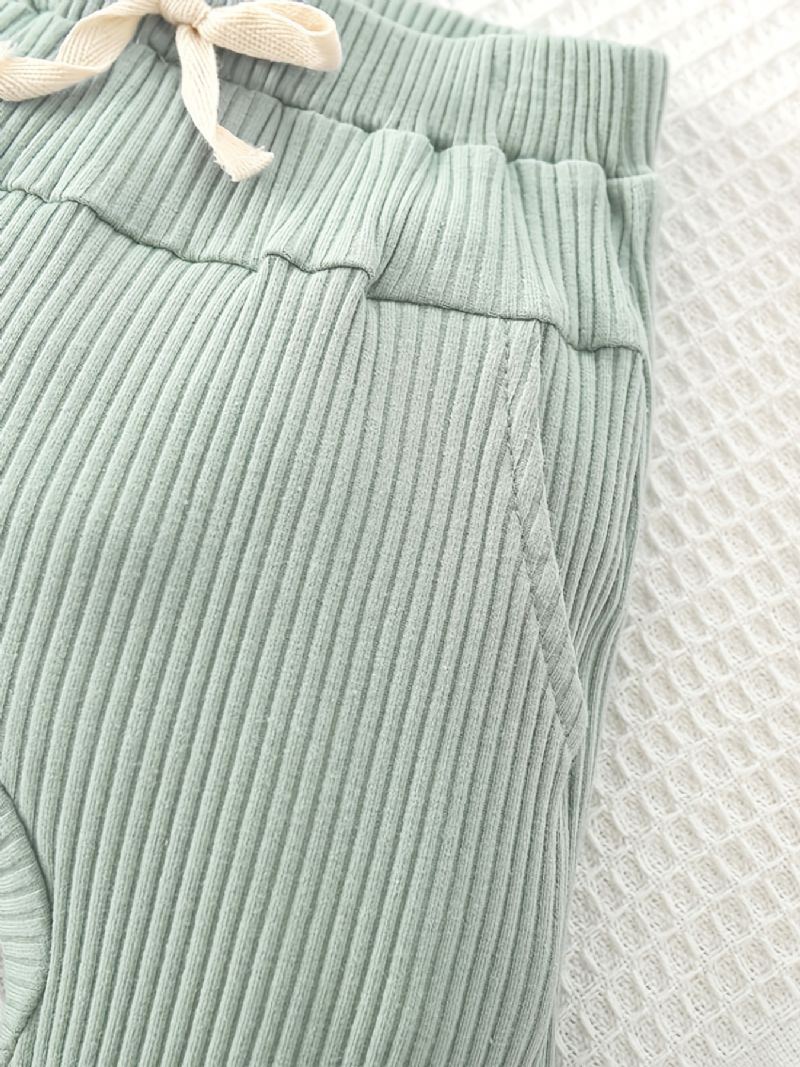 Babypiger Ribbet Hættetrøje Ensfarvet Langærmet Sweatshirt Og Buksesæt Børnetøj