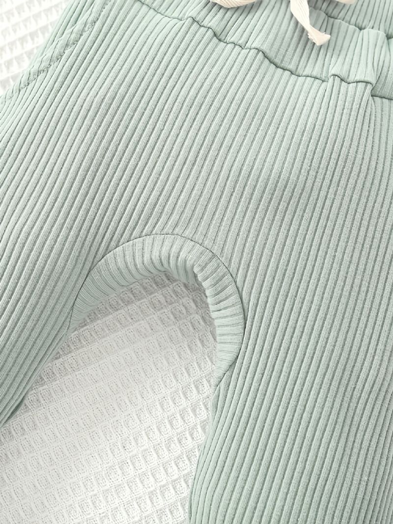 Babypiger Ribbet Hættetrøje Ensfarvet Langærmet Sweatshirt Og Buksesæt Børnetøj