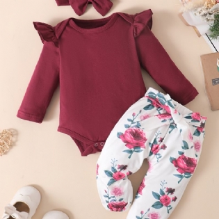 Babypiger Romper & Blomsterprint Bukser & Pandebånd Sæt Outfit Bodysuit Onesie Tøj