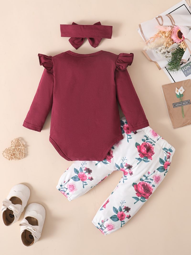 Babypiger Romper & Blomsterprint Bukser & Pandebånd Sæt Outfit Bodysuit Onesie Tøj