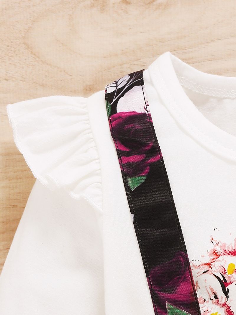 Babypiger Rose Grafisk Flæse Trim Top & Blomstertryk Suspender Nederdel Sæt