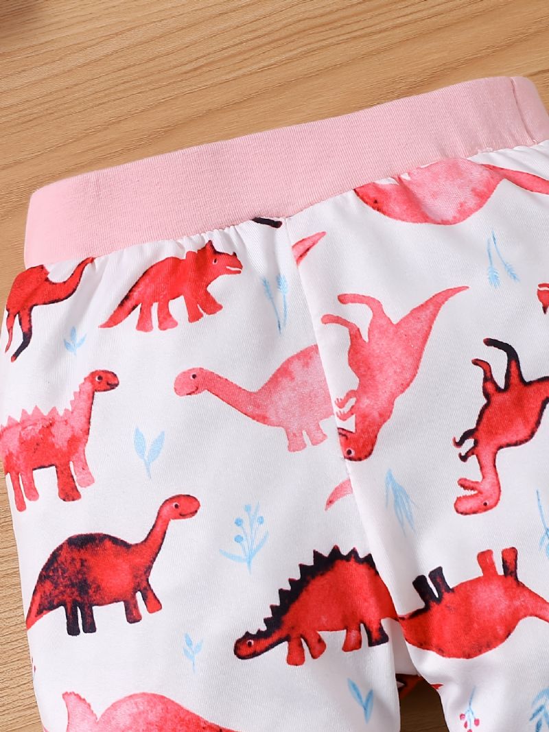 Babypiger Sød Dinosaur Print Hættetrøje & Bukser Sæt Til Vinter Pink