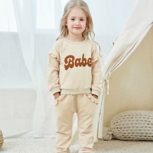 Babypiger Sweatshirt Med Flæseærmer + Matchende Træningsbukser Sæt Babytøj Til Vinter