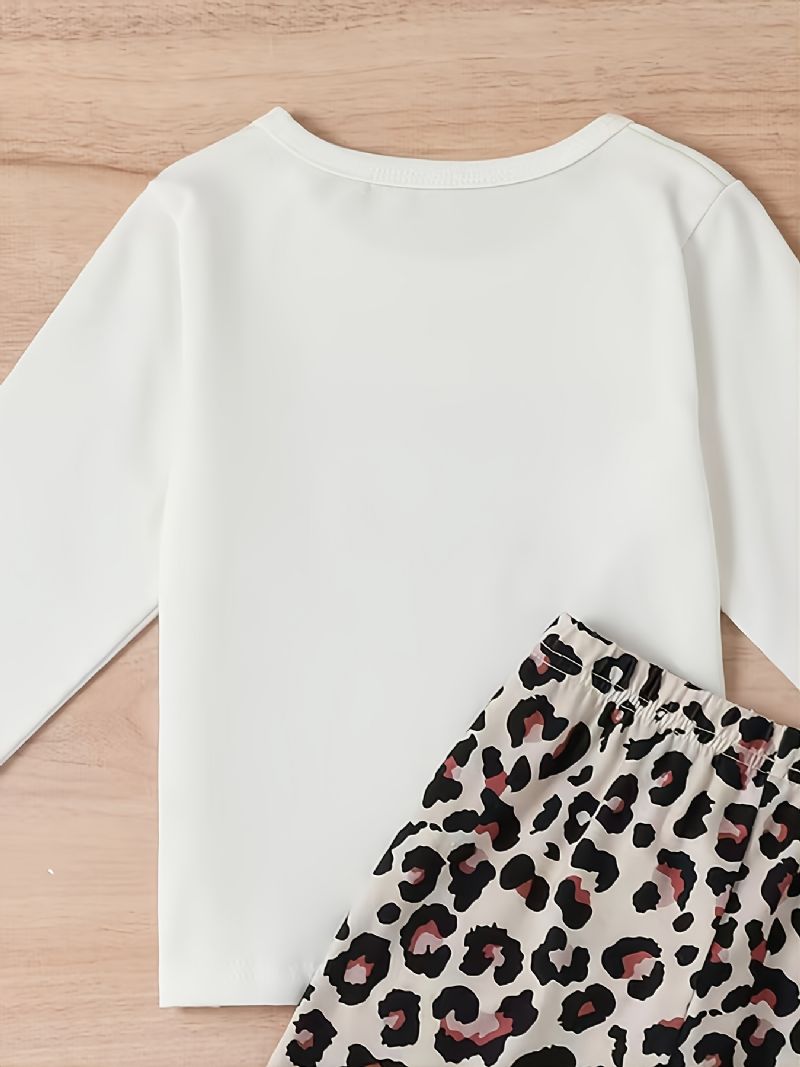 Babypigers Solid Langærmet Top & Leopardprintede Bukser Med Fladtryk