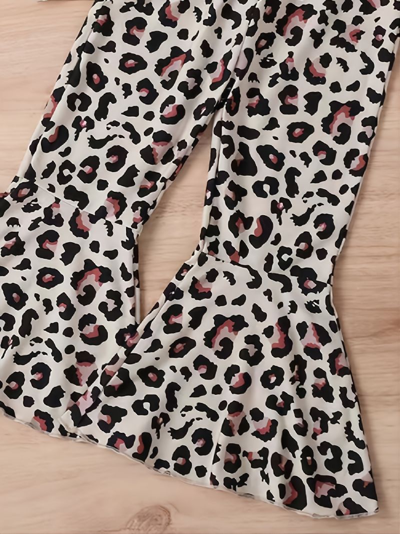 Babypigers Solid Langærmet Top & Leopardprintede Bukser Med Fladtryk