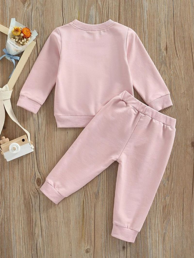 Børn Baby Piger Efterår/vinter Big Sis Trykt Sweatshirt & Jogger Joggingbukser Sæt Pink