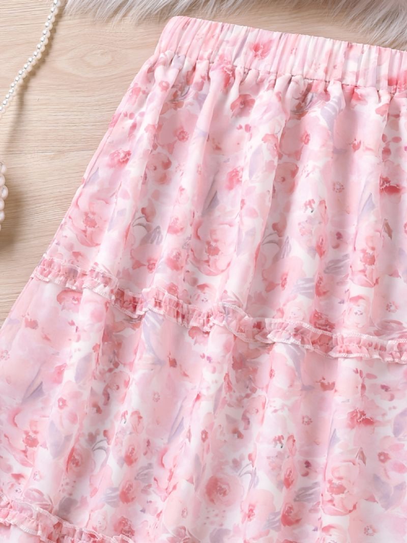 Børn Piger Blomsterprint Camisole & Nederdel Sæt Prinsesse Kjole Børnetøj