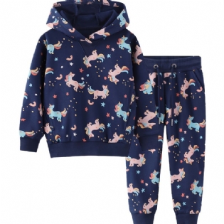 Børn Piger Unicorn Print Hættetrøje Sweatshirt Buksesæt Efterår Vinter