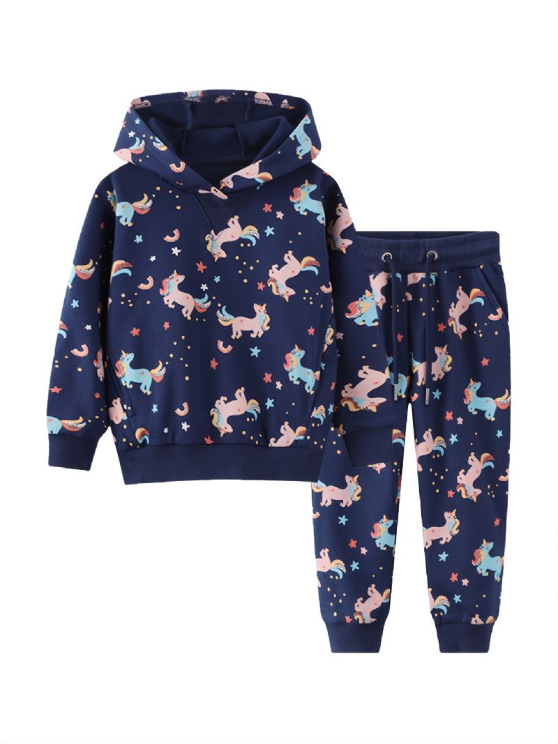 Børn Piger Unicorn Print Hættetrøje Sweatshirt Buksesæt Efterår Vinter