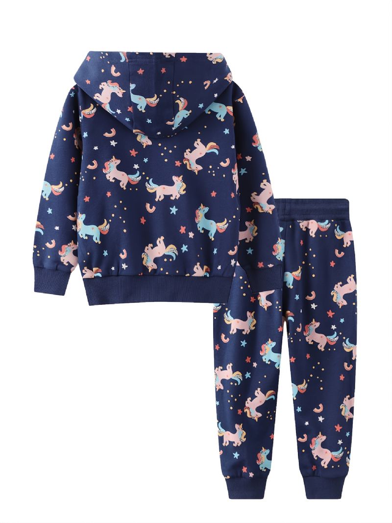 Børn Piger Unicorn Print Hættetrøje Sweatshirt Buksesæt Efterår Vinter