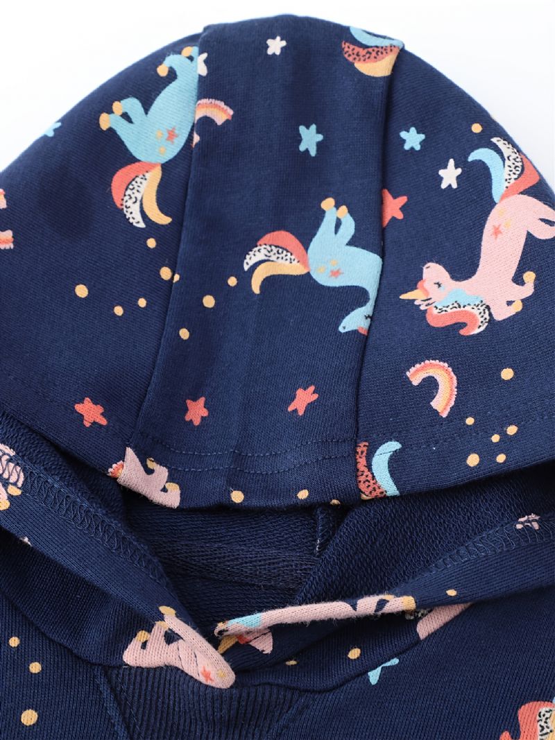 Børn Piger Unicorn Print Hættetrøje Sweatshirt Buksesæt Efterår Vinter